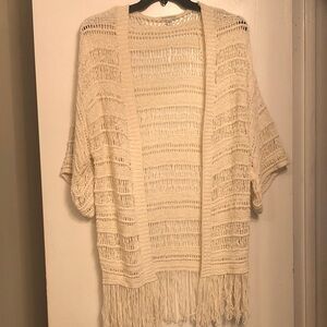 American Eagle Boho Open-Knit Fringe Sweater Cardigan - Cream XL
